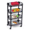 4-Tier Trolley with Storage Basket - Black; 18 1/4"L x 10 1/4"W x 29"H