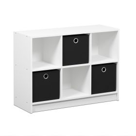 Basic 6 Cube Storage Organizer Bookcase with Bins; White & Black