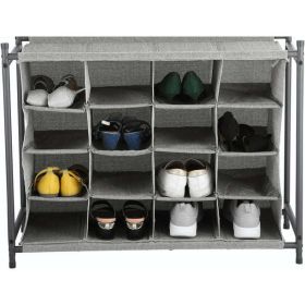 4 Tier Charleston Collection 16 Pair Shoe Cabinet; Gray