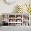 10 Pairs Shoe Storage Wooden Bench With Upholstered Seat; White