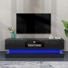 51.18inch Black morden TV Stand with LED Lights; high glossy front TV Cabinet; can be assembled in Lounge Room; Living Room or Bedroom; color:BLACK