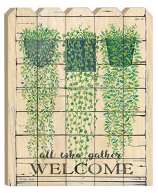 "Ivy Welcome" By Artisan Cindy Jacobs; Printed on Wooden Picket Fence Wall Art