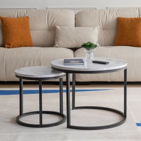 Modern Nesting coffee table; Black metal frame with marble color top-23.6'