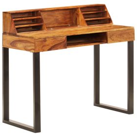 vidaXL Desk 43.3"x19.7"x37" Solid Sheesham Wood and Steel