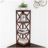 4-Shelf Corner Bookcase- Open Criss-Cross Style Etagere Shelving Unit for Decoration; Storage and Display in Home & Office by Lavish Home