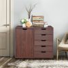 Single Door Five Drawers MDF With PVC Wooden Filing Cabinet Dark Brown