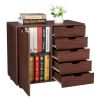 Single Door Five Drawers MDF With PVC Wooden Filing Cabinet Dark Brown