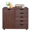 Single Door Five Drawers MDF With PVC Wooden Filing Cabinet Dark Brown