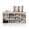 10 Pairs Shoe Storage Wooden Bench With Upholstered Seat; White