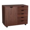 Single Door Five Drawers MDF With PVC Wooden Filing Cabinet Dark Brown