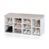 10 Pairs Shoe Storage Wooden Bench With Upholstered Seat; White