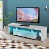 White morden TV Stand with LED Lights; high glossy front TV Cabinet; can be assembled in Lounge Room; Living Room or Bedroom; color:WHITE