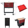 4 DRAWERS MULTIFUNCTIONAL TOOL CART WITH WHEELS AND WOODEN TOP