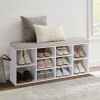 10 Pairs Shoe Storage Wooden Bench With Upholstered Seat; White