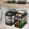 2-Tier Under Sink Shelf Organizer Space Saving Under Bathroom Sink Storage Rack w/ 4 Hooks