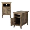 Set of 2 Wood Side Table;  Narrow End Table with Cabinet and Shelf;  2-Tier Nightstand for Small Space