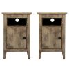 Set of 2 Wood Side Table;  Narrow End Table with Cabinet and Shelf;  2-Tier Nightstand for Small Space