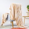 Back Printing Shaved Flannel Plush Blanket; Light Brown Stripe Blanket for Bed or Sofa; 60&quot; x 80&quot; (2 Pack Set of 2)