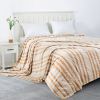 Back Printing Shaved Flannel Plush Blanket; Light Brown Stripe Blanket for Bed or Sofa; 60&quot; x 80&quot; (2 Pack Set of 2)