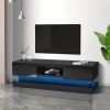 51.18inch Black morden TV Stand with LED Lights; high glossy front TV Cabinet; can be assembled in Lounge Room; Living Room or Bedroom; color:BLACK