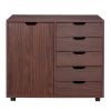 Single Door Five Drawers MDF With PVC Wooden Filing Cabinet Dark Brown