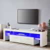 White morden TV Stand with LED Lights; high glossy front TV Cabinet; can be assembled in Lounge Room; Living Room or Bedroom; color:WHITE