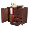 Single Door Five Drawers MDF With PVC Wooden Filing Cabinet Dark Brown