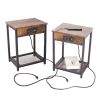 Table Set of 2 with Charging Station; Rustic Modern Side Table with USB Ports and Power Outlets; Nightstand for Bedroom Living Room Farmhouse Brown