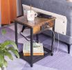 Table Set of 2 with Charging Station; Rustic Modern Side Table with USB Ports and Power Outlets; Nightstand for Bedroom Living Room Farmhouse Brown