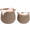 Cotton Linen Laundry Basket Set for bathroom (Black&Brown)