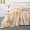 Back Printing Shaved Flannel Plush Blanket; Light Brown Stripe Blanket for Bed or Sofa; 60&quot; x 80&quot; (2 Pack Set of 2)