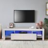 White morden TV Stand with LED Lights; high glossy front TV Cabinet; can be assembled in Lounge Room; Living Room or Bedroom; color:WHITE