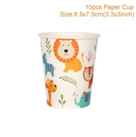 Woodland Jungle Animals Disposable Tableware Jungle Safari Birthday Party Kid Zoo Monkey Lion Zebra Elephant One 1st Boy Forest (Color: 10pcs paper cup1)