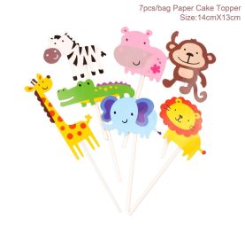 Woodland Jungle Animals Disposable Tableware Jungle Safari Birthday Party Kid Zoo Monkey Lion Zebra Elephant One 1st Boy Forest (Color: paper cake topper-1)