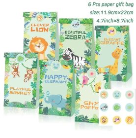 Woodland Jungle Animals Disposable Tableware Jungle Safari Birthday Party Kid Zoo Monkey Lion Zebra Elephant One 1st Boy Forest (Color: 6pcs Animal gift bag)