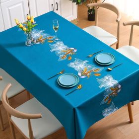 Benzhi Nordic embroidery printed tablecloth wholesale waterproof oil proof washfree rectangular pvc tablecloth table mat net red (colour: Yujin Liuxian Colored Glaze Blue)