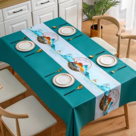 Benzhi Nordic embroidery printed tablecloth wholesale waterproof oil proof washfree rectangular pvc tablecloth table mat net red (colour: Deer and Deer Rise - Blue)