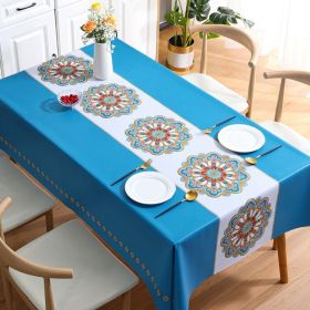 Benzhi Nordic embroidery printed tablecloth wholesale waterproof oil proof washfree rectangular pvc tablecloth table mat net red (colour: Exquisite Embroidery - Blue)