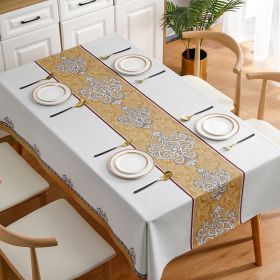 Benzhi Nordic embroidery printed tablecloth wholesale waterproof oil proof washfree rectangular pvc tablecloth table mat net red (colour: European Court - Beige)