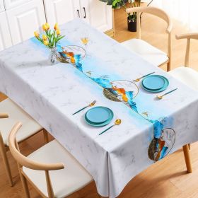 Benzhi Nordic embroidery printed tablecloth wholesale waterproof oil proof washfree rectangular pvc tablecloth table mat net red (colour: Deer Rise - Marble)