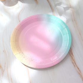 Party Tableware Disposable Birthday Paper Tray Dessert Table Cake Paper Tray Stamping Rainbow Plate Decoration Dinner Plate (colour: Gradually change 10 7-inch circles)