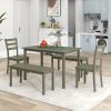 5-piece Wooden Dining Set;  Kitchen Table with 2 Dining Chairs and 2 Benches;  Farmhouse Rustic Style