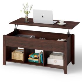 Lift Top Coffee Table with Storage Lower Shelf (Color: Brown)