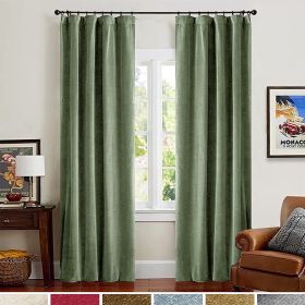 Velvet Blackout Curtains 84 inches Length Thermal Insulated Soft Drapes for Bedroom Living Room Rod Pocket Window Curtains 2 Panels (Color: Pea Green)