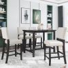 5 Piece Rustic Wooden Counter Height Dining Table Set with 4 Upholstered Chairs for Small Places;  Espresso+ Beige