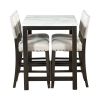 5 Piece Rustic Wooden Counter Height Dining Table Set with 4 Upholstered Chairs for Small Places;  Espresso+ Beige