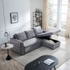 Sectional sofa with pulled out bed;  2 seats sofa and reversible chaise with storage;  both hands with copper nail