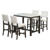 5 Piece Rustic Wooden Counter Height Dining Table Set with 4 Upholstered Chairs for Small Places;  Espresso+ Beige