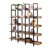 5 Tier Bookcase Home Office Open Bookshelf, Vintage Industrial Style Shelf with Metal Frame, MDF Board