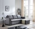 Sectional sofa with pulled out bed;  2 seats sofa and reversible chaise with storage;  both hands with copper nail